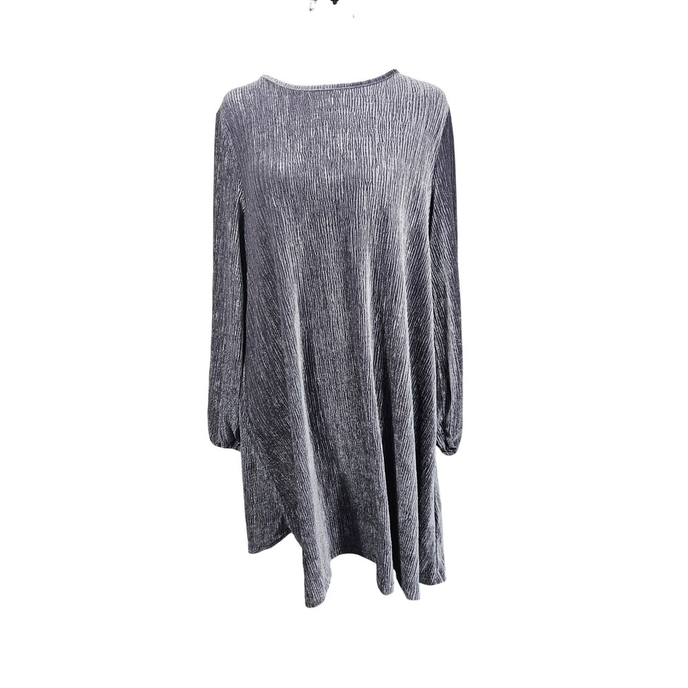 VICI Gray Blue Plisse Crinkle Velvet Shift Mini Dress Long Sleeve XS FD7363VC